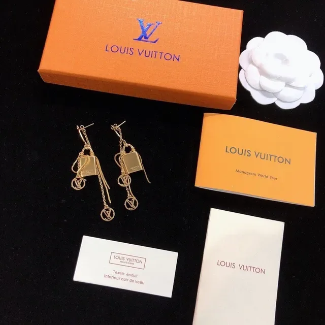Louis Vuitton Padlock Motif Gold-Tone Dangling Earrings 6
