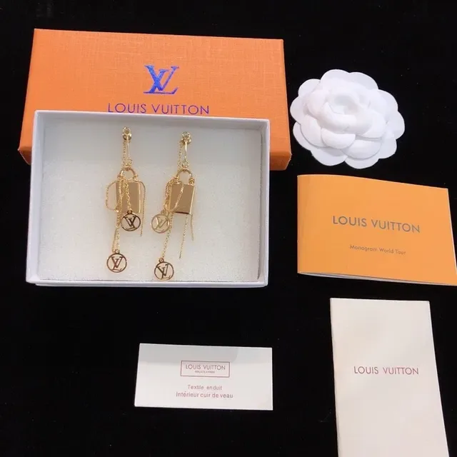 Louis Vuitton Padlock Motif Gold-Tone Dangling Earrings 7