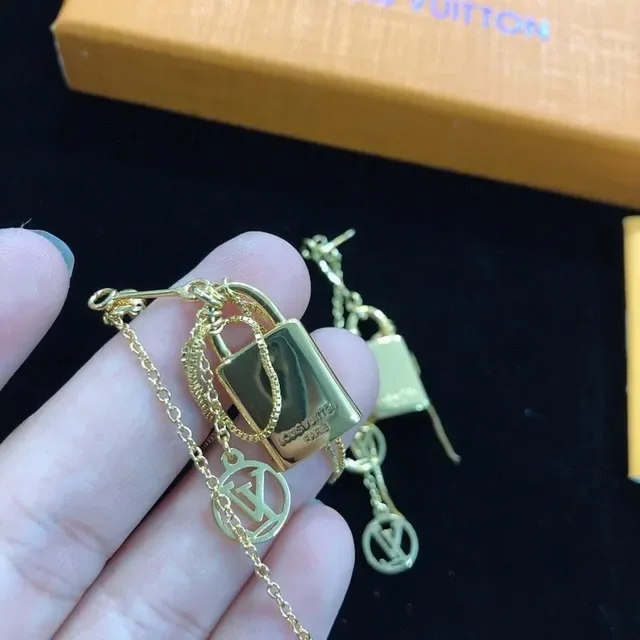 Louis Vuitton Padlock Motif Gold-Tone Dangling Earrings 8