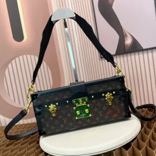 Louis Vuitton Petite Malle Monogram Canvas Black Trim Green Lock Tote Bag