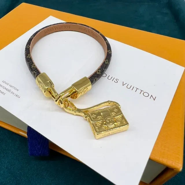 Louis Vuitton Petite Malle Monogram Canvas Gold-Tone Lock Charm Bracelet 2