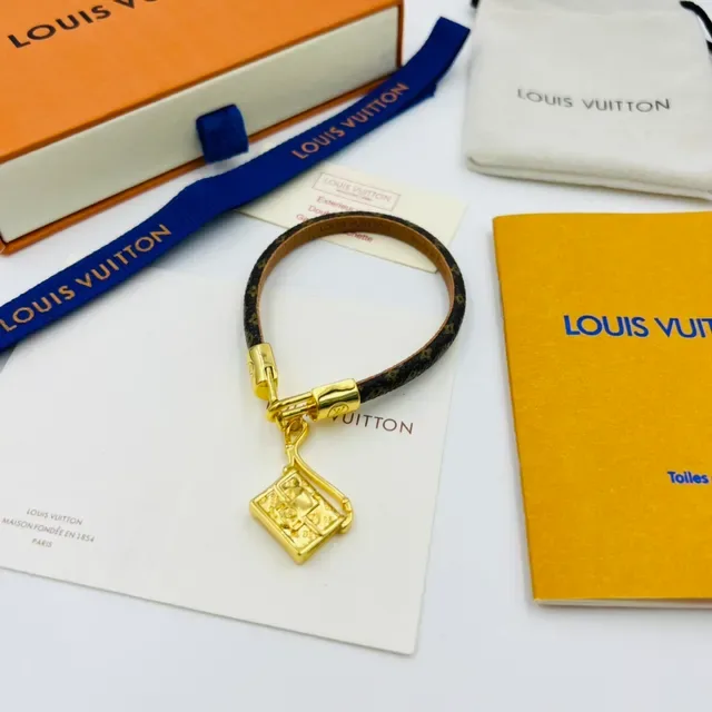 Louis Vuitton Petite Malle Monogram Canvas Gold-Tone Lock Charm Bracelet 6