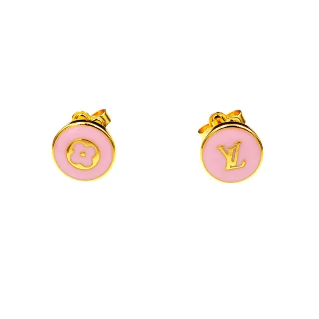Louis Vuitton Pink Enamel Logo Stud Earrings 2