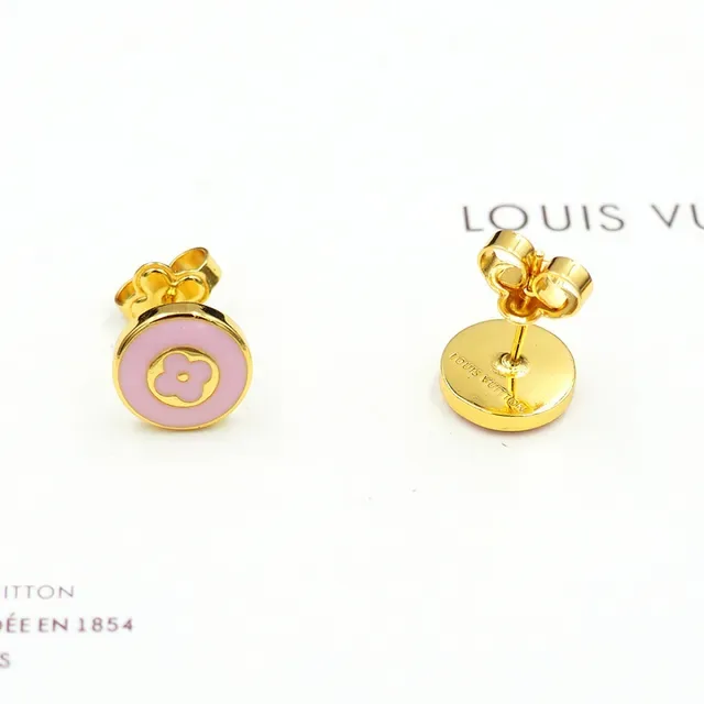 Louis Vuitton Pink Enamel Logo Stud Earrings 4