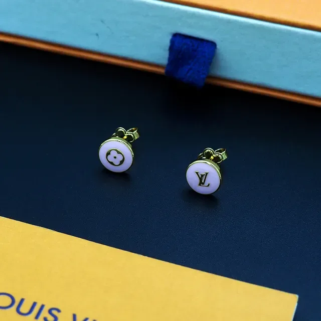 Louis Vuitton Pink Enamel Logo Stud Earrings 5