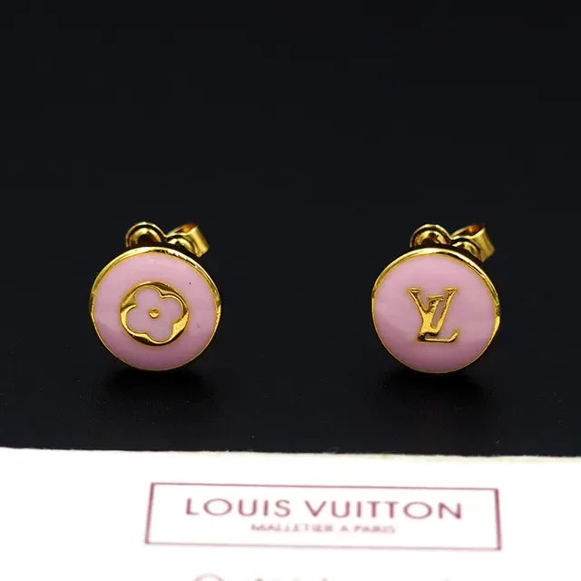 Louis Vuitton Pink Enamel Logo Stud Earrings 6