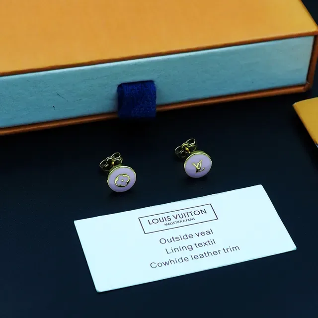 Louis Vuitton Pink Enamel Logo Stud Earrings 7