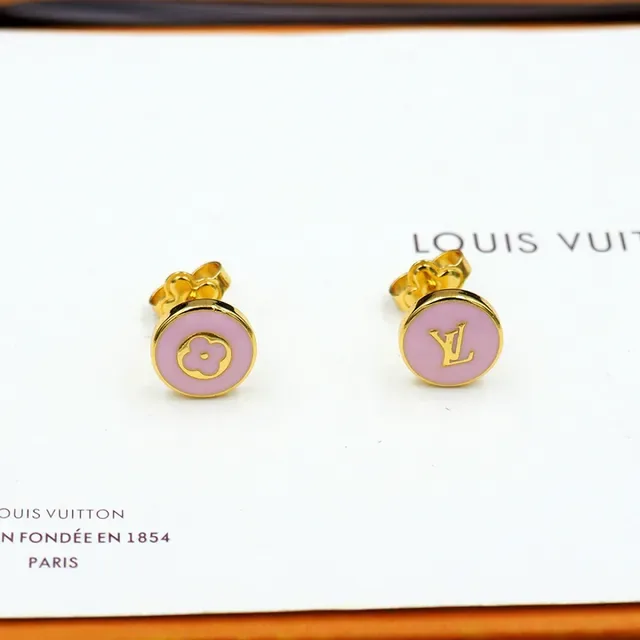 Louis Vuitton Pink Enamel Logo Stud Earrings 8