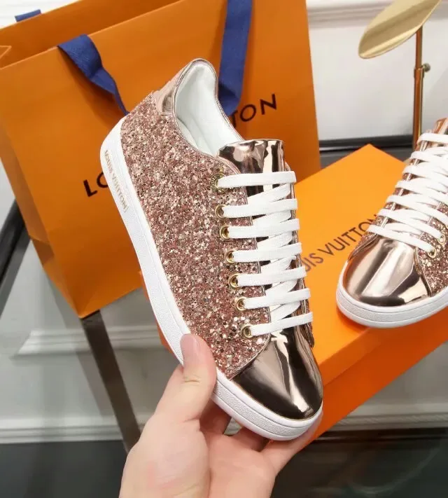 Louis Vuitton Pink Gold Glitter Upper Metallic Toe Cap Lifestyle Sneakers 2