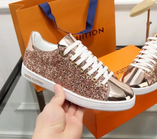 Louis Vuitton Pink Gold Glitter Upper Metallic Toe Cap Lifestyle Sneakers 3