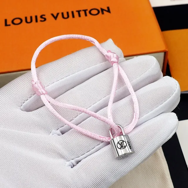 Louis Vuitton Pink Silk Cord Padlock Bracelet 4