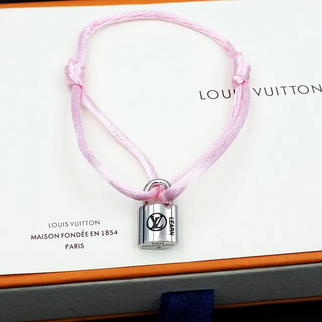 Louis Vuitton Pink Silk Cord Padlock Bracelet 5