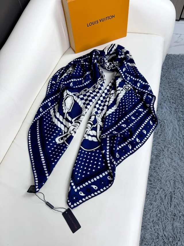 Louis Vuitton lenço de seda navy e branco impresso 9
