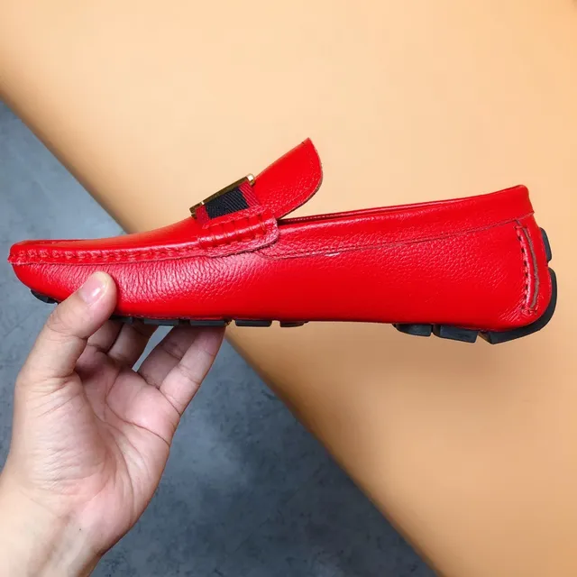 Louis Vuitton Red Navy Pebbled Leather LV Stripe Webbing Loafer 3