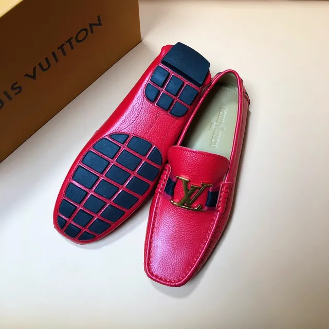 Louis Vuitton Red Navy Pebbled Leather LV Stripe Webbing Loafer 4