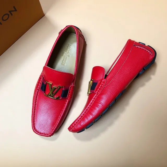 Louis Vuitton Red Navy Pebbled Leather LV Stripe Webbing Loafer 5
