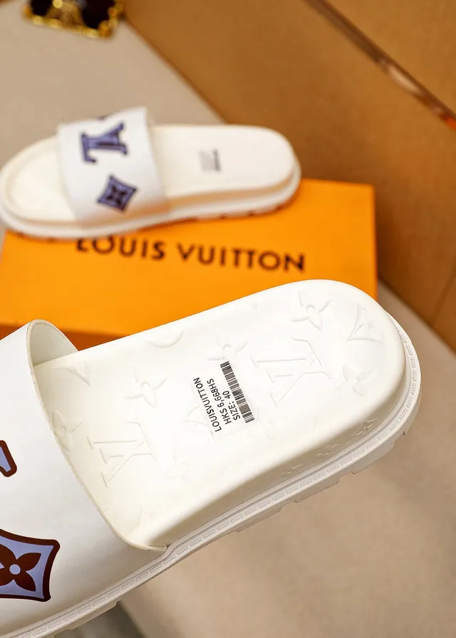 Louis Vuitton 奔逃 米色 紫色 模具 花押字 鞋底 超大 标志 鞋带 拖鞋 7