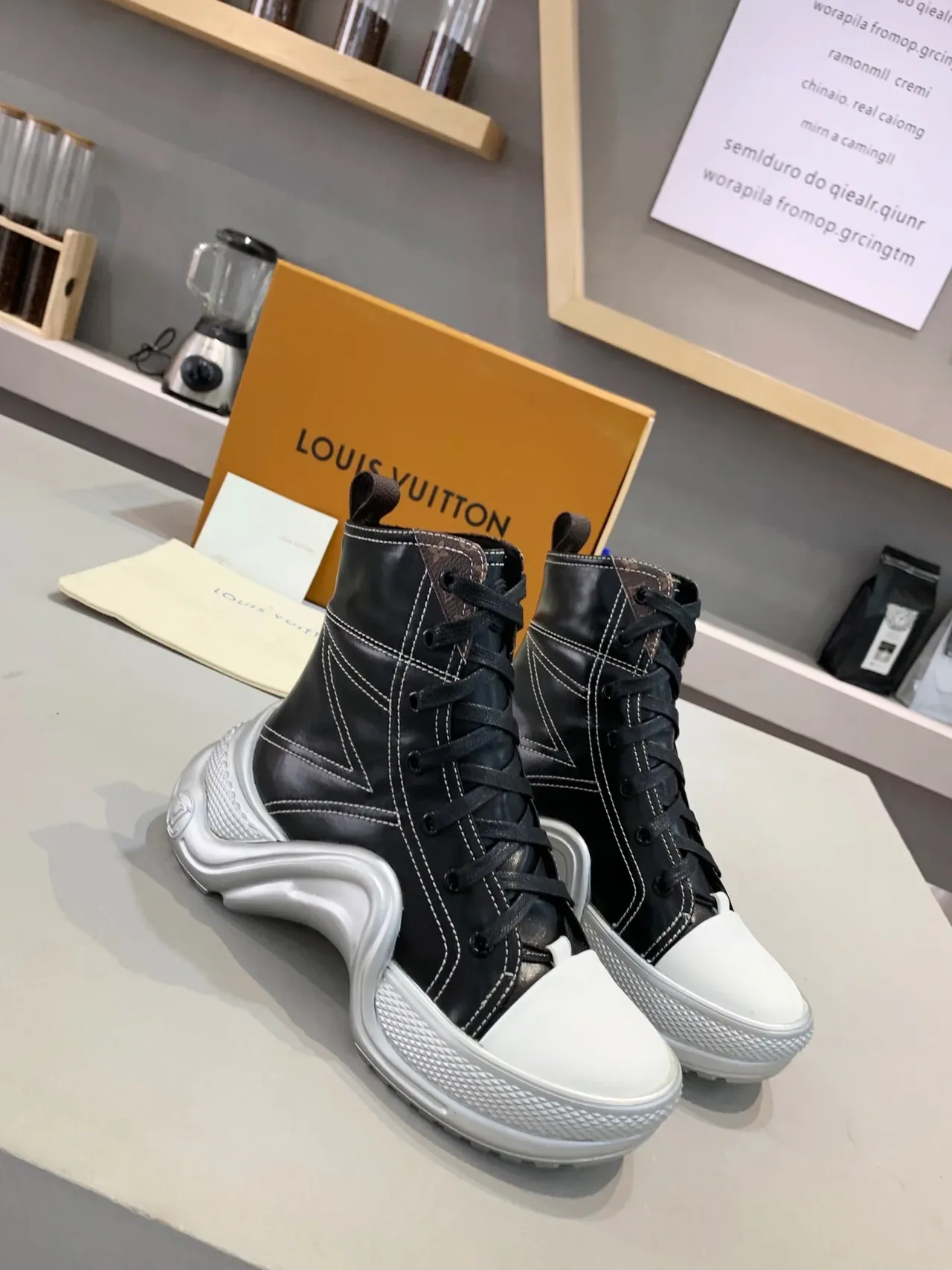 Louis Vuitton Run Away Black White High-Top Sculpted Sole Lifestyle Sneakers 3