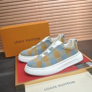 Louis Vuitton Run Away Check Blue Beige Slip-On Lifestyle Sneakers