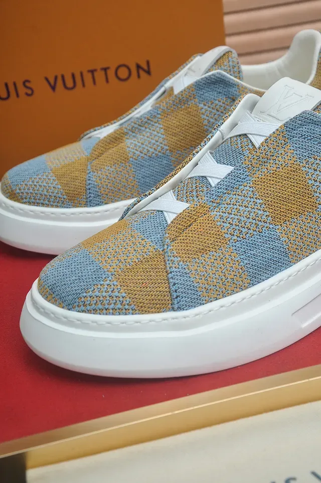 Louis Vuitton Run Away Check Blue Beige Slip-On Lifestyle Sneakers 2