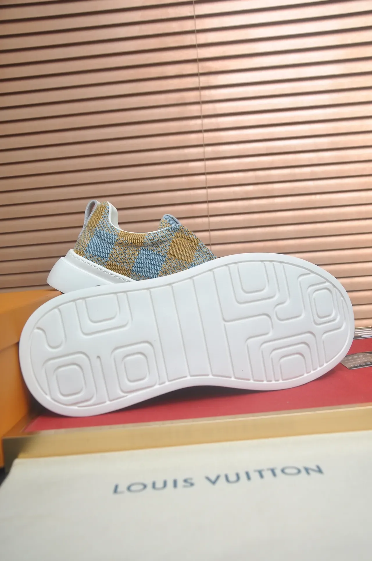 Louis Vuitton Run Away Check Blue Beige Slip-On Lifestyle Sneakers 3