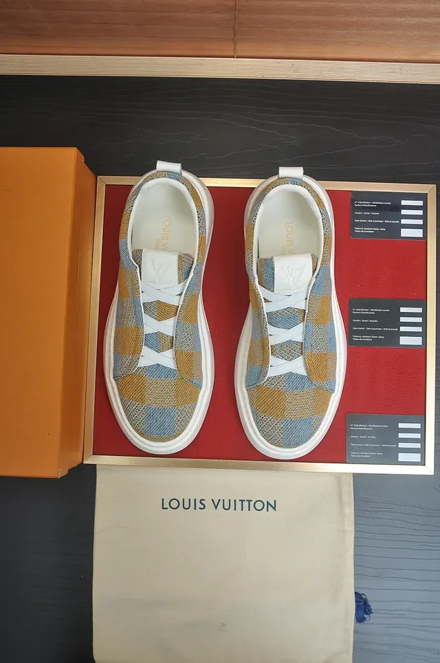 Louis Vuitton Run Away Check Blue Beige Slip-On Lifestyle Sneakers 5