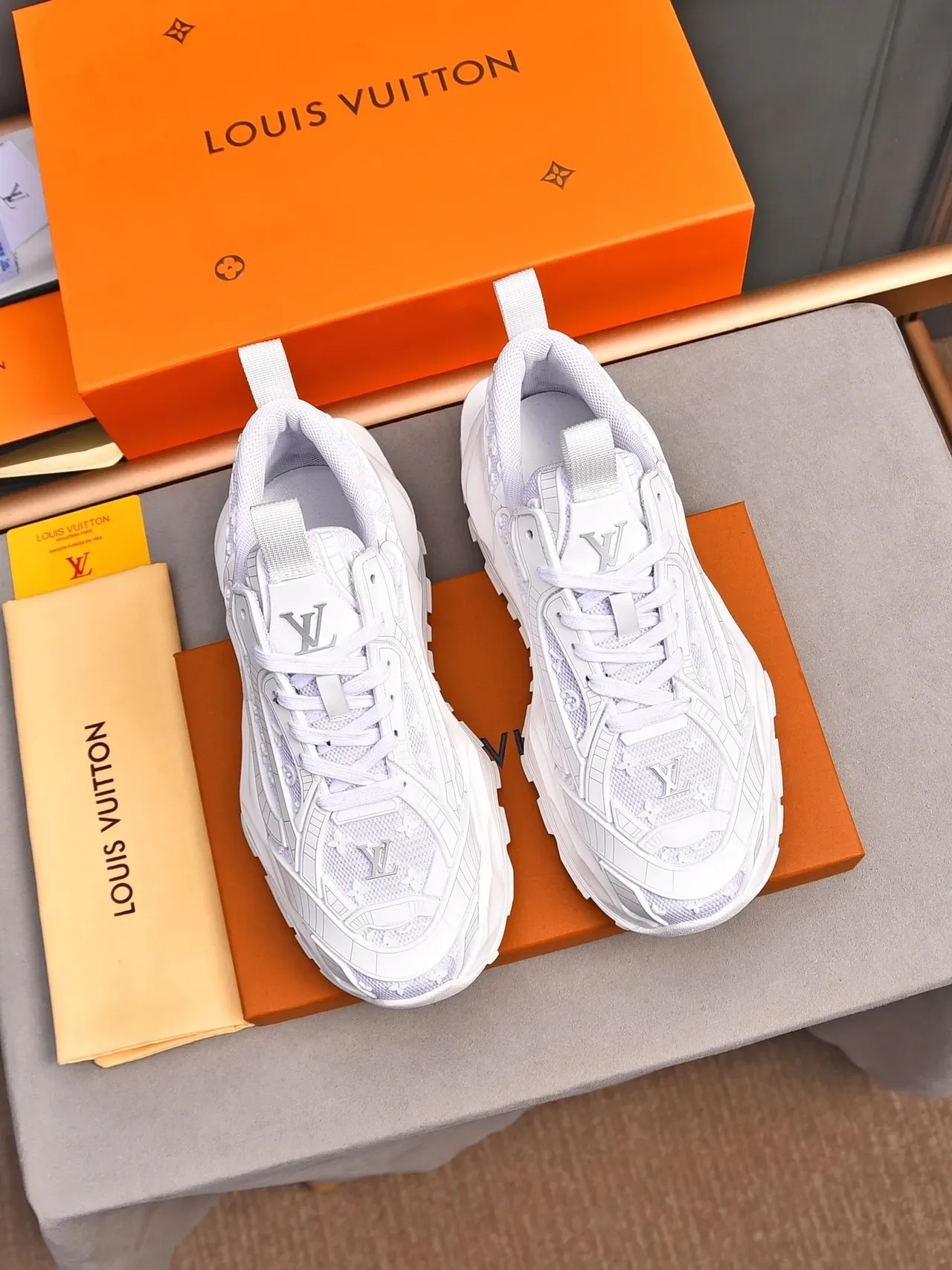 Louis Vuitton Run Away Monogram Mesh White Lavender Chunky Sneakers 3