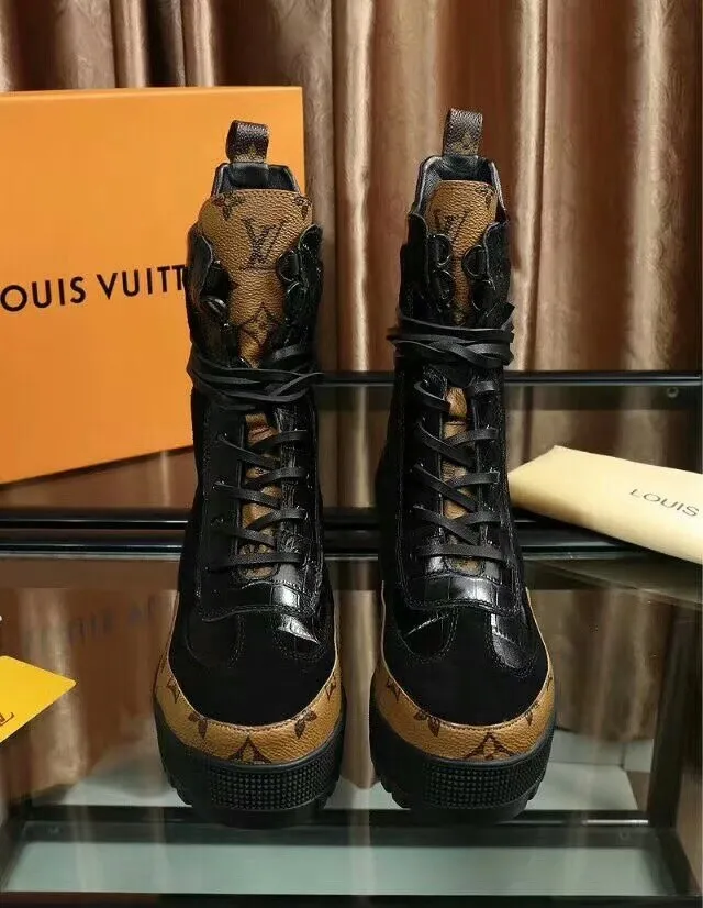 Louis Vuitton Run Away Monogram-Trimmed Platform Ankle Boots 3