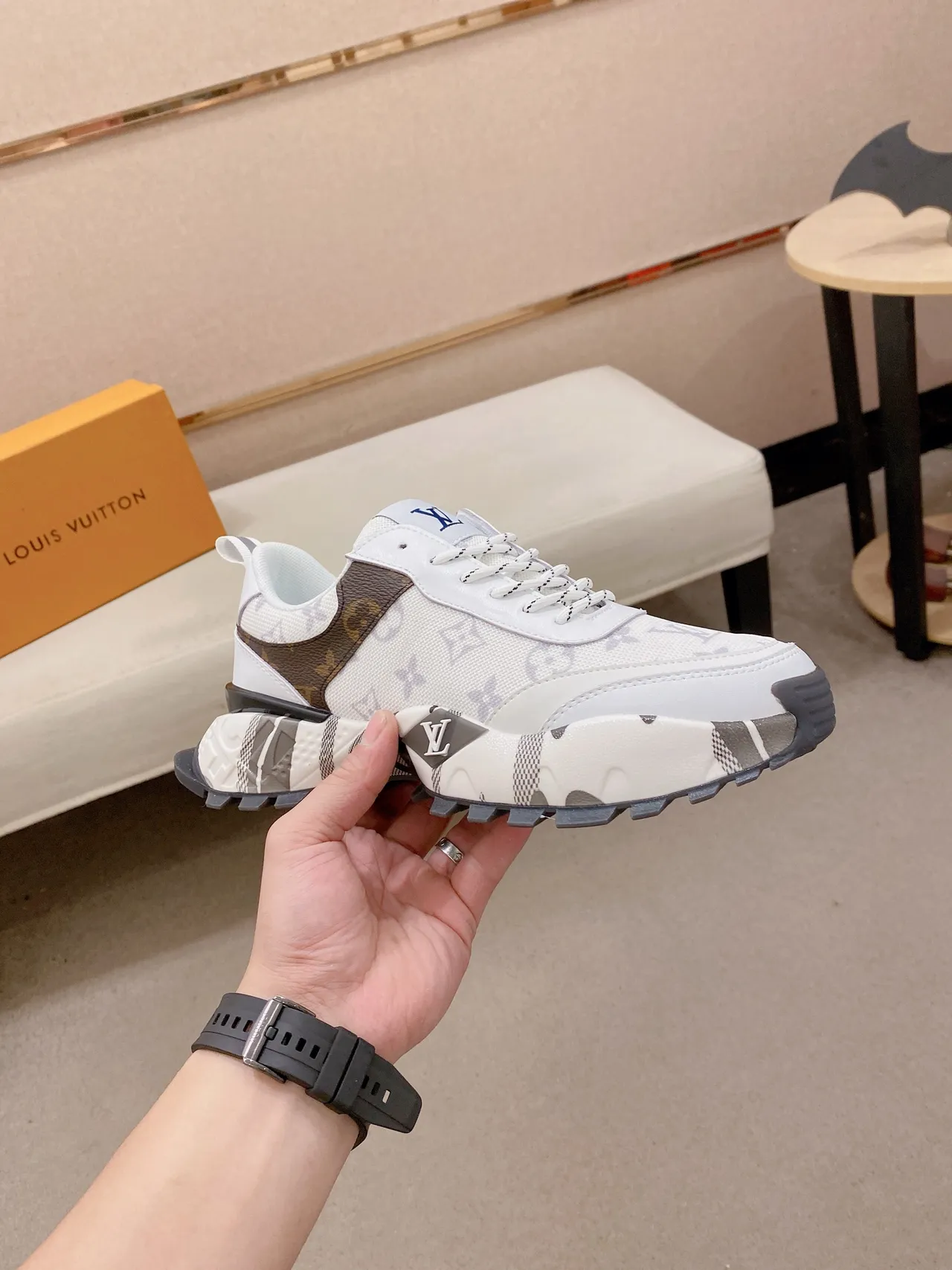Louis Vuitton Run Away Monogram White Brown Gray Chunky Sneakers 5