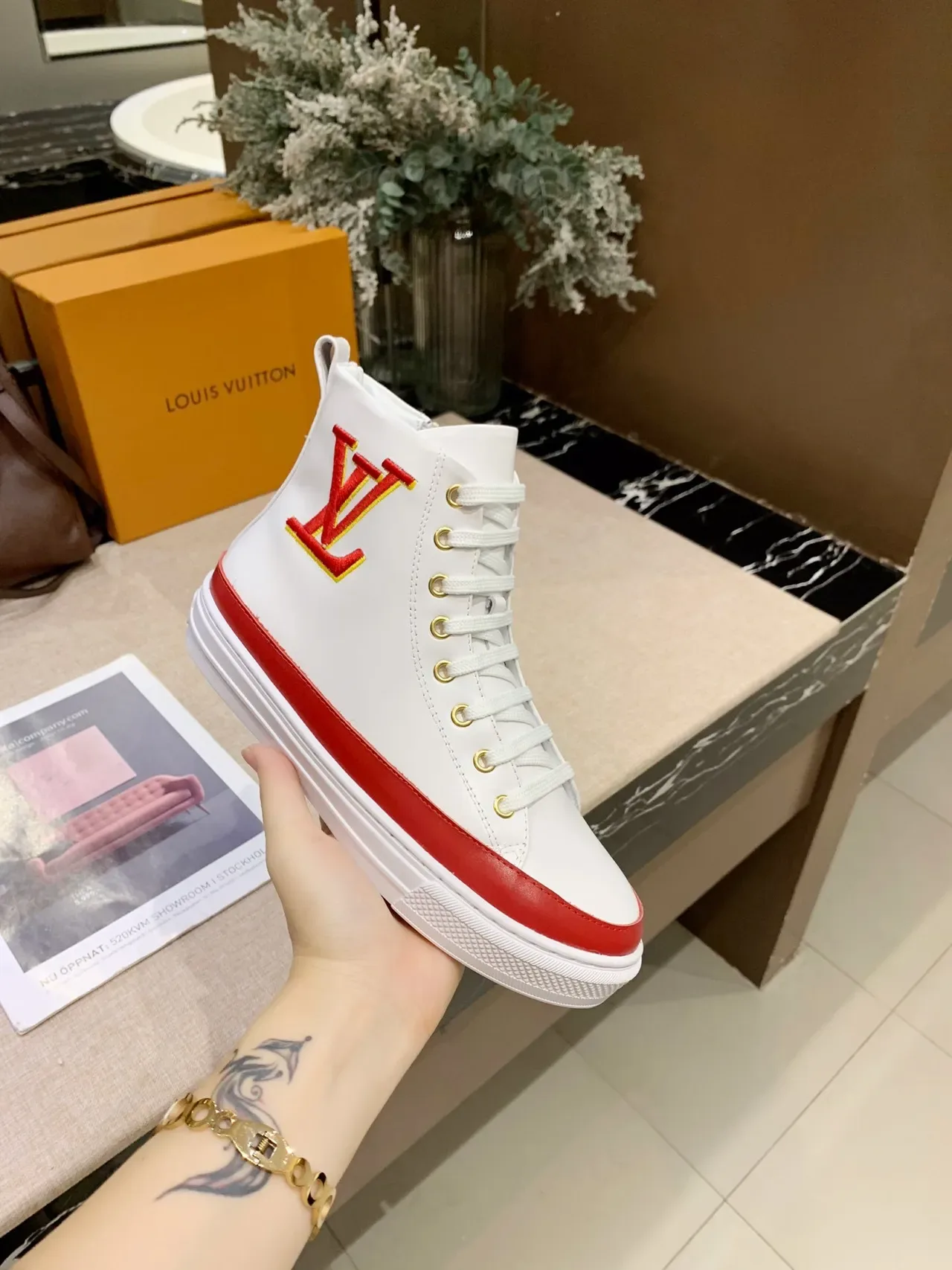 Louis Vuitton Run Away White and Red High-Top Lifestyle Sneakers 2