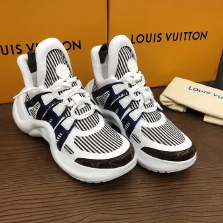 Louis Vuitton Run Away Tênis Chunky Listrados Brancos e Navy