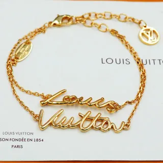Louis Vuitton Script Bracelet Pulsera de Cadena de Oro
