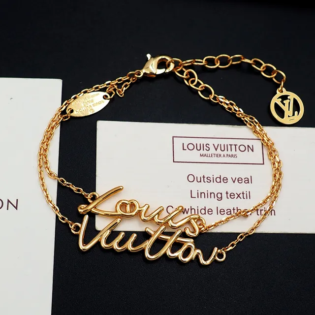 Louis Vuitton Script Bracelet Gold-Tone Chain Bracelet 9