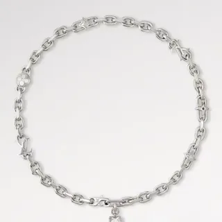 Louis Vuitton Silver Chunky Curb Chain Monogram-Charm Interspersed Necklace