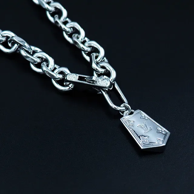 Louis Vuitton Silver Chunky Curb Chain Monogram-Charm Interspersed Necklace 2