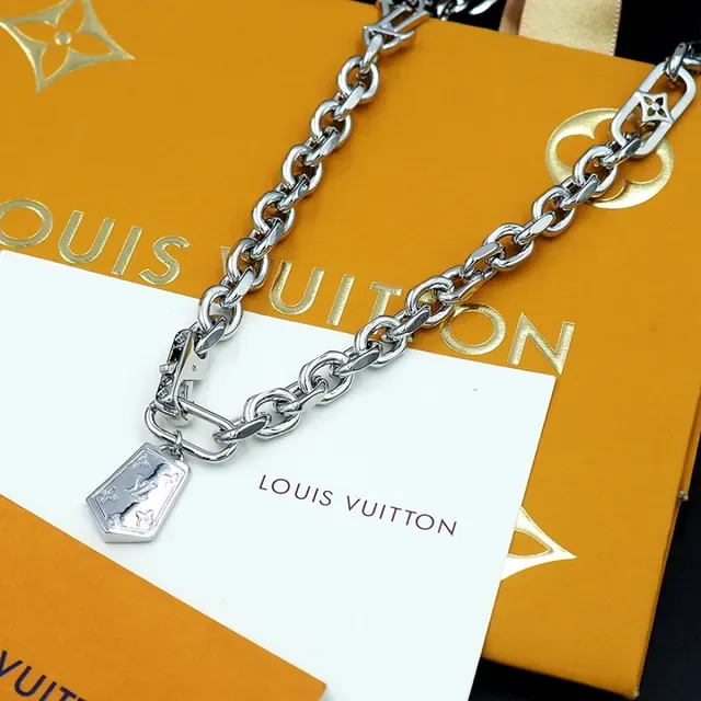 Louis Vuitton Silver Chunky Curb Chain Monogram-Charm Interspersed Necklace 5