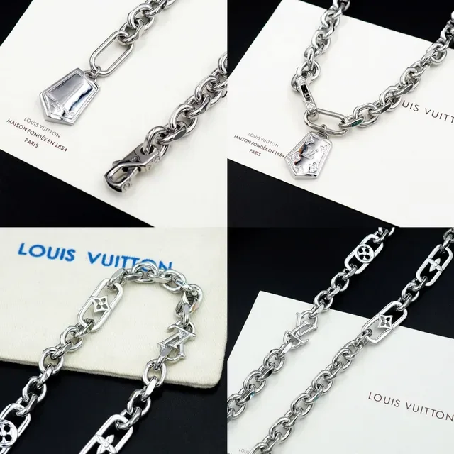 Louis Vuitton Silver Chunky Curb Chain Monogram-Charm Interspersed Necklace 7