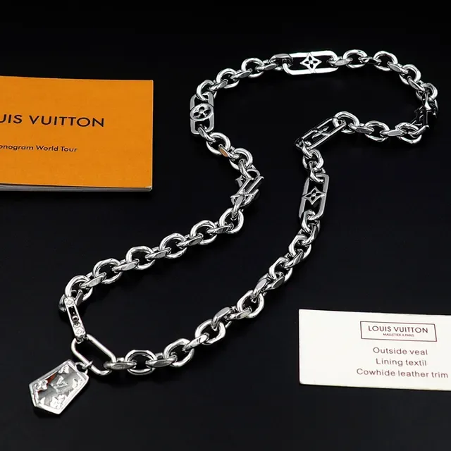 Louis Vuitton Silver Chunky Curb Chain Monogram-Charm Interspersed Necklace 8