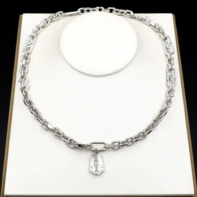 Louis Vuitton Silver Chunky Curb Chain Monogram-Charm Interspersed Necklace 9
