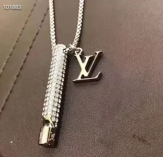Louis Vuitton Silver Crystal-Encrusted Cylindrical Pendant Necklace 2