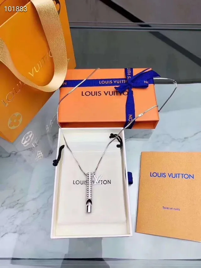 Louis Vuitton Silver Crystal-Encrusted Cylindrical Pendant Necklace 5