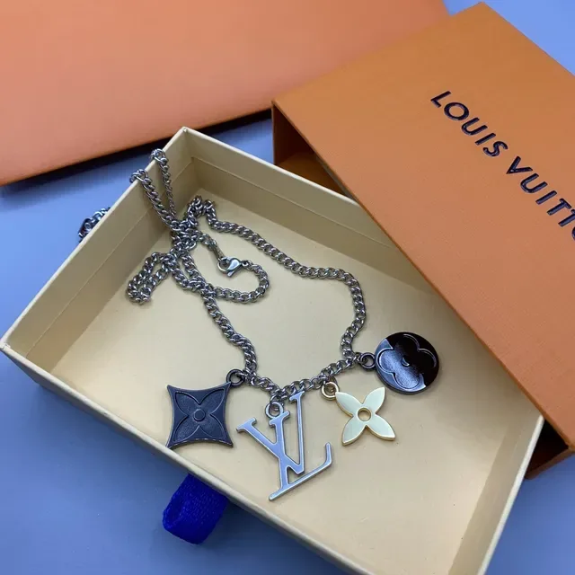 Louis Vuitton Silver Gold Multi-Charm Metallic Necklace 5