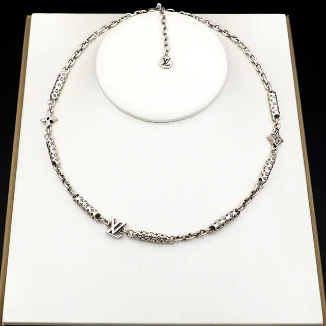 Louis Vuitton Silver Metal Monogram-Engraved Cylindrical Links Necklace 8
