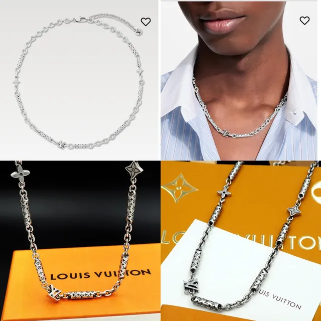 Louis Vuitton Silver Metal Monogram-Engraved Cylindrical Links Necklace 10