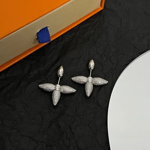 Louis Vuitton Silver Pavé-Crystal Floral-Motif Earrings 4