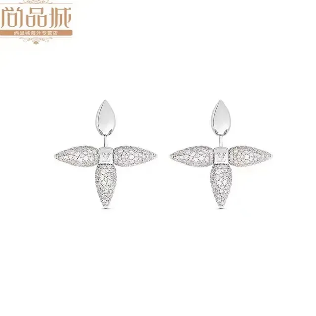 Louis Vuitton Silver Pavé-Crystal Floral-Motif Earrings 8