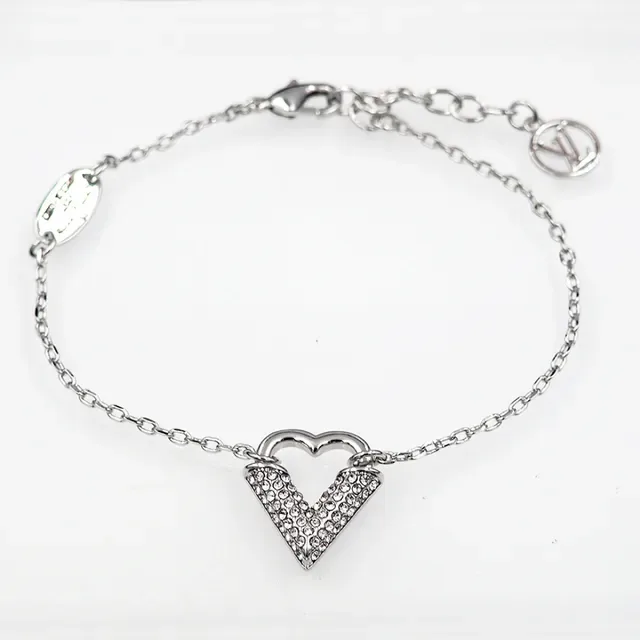 Louis Vuitton Silver Transparent Chain Crystal-Paved Heart Pendant Bracelet 2