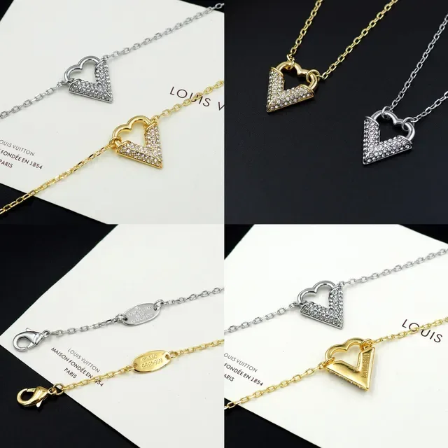 Louis Vuitton Silver Transparent Chain Crystal-Paved Heart Pendant Bracelet 5