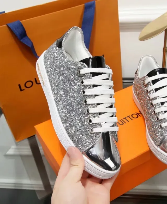 Louis Vuitton Silver White Glitter Upper Metallic Toe Cap Lifestyle Sneakers 2