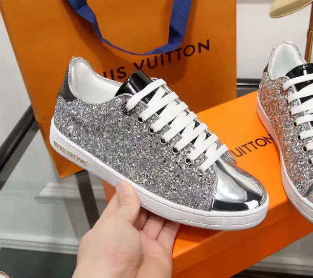 Louis Vuitton Silver White Glitter Upper Metallic Toe Cap Lifestyle Sneakers 3